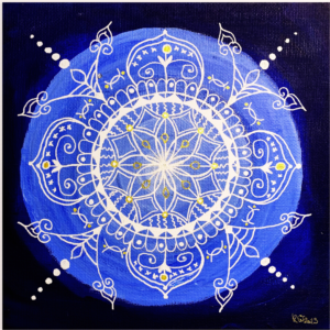 Mandala Seelenbilder Energiebilder dunkelblau weiß gold