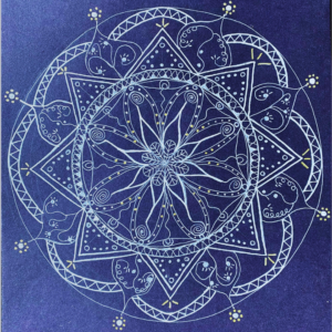 Mandala Seelenbilder Energiebilder blau weiß gold