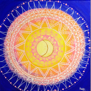 Mandala Seelenbilder Energiebilder blau rose orange gold