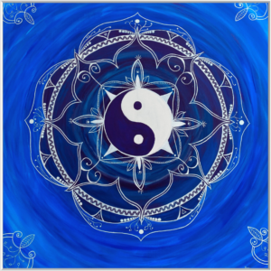 Mandala Seelenbilder Energiebilder Yin Yan strahlend blau weiß