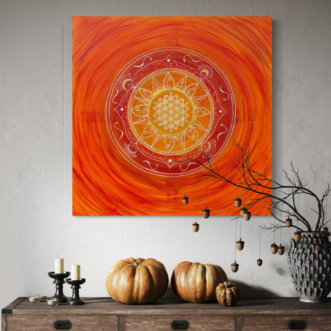 Mandala Seelenbilder Energiebilder Blume des Lebens orange rot gold